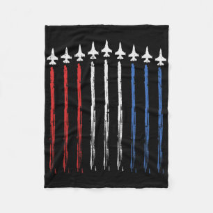 Jets Us American Flag Independence 4th Of July Pat Fleece Blanket