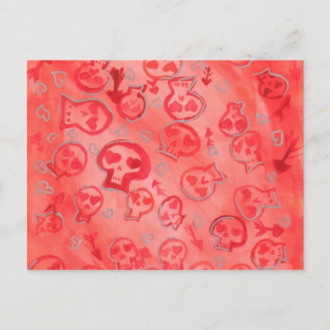 Jette Rockit! - Silver Hearts & Pink SugarSkulls Postcard (Front)