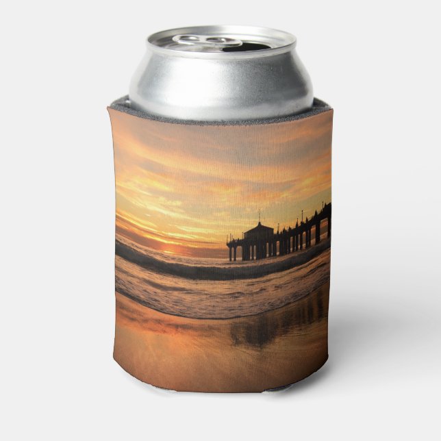 Jetty Over Ocean Beach Sunset Can Cooler (Can Back)
