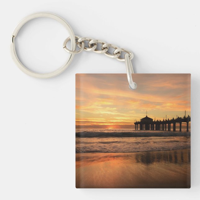 Jetty Over Ocean Beach Sunset Key Ring (Front)
