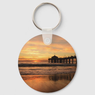 Jetty Over Ocean Beach Sunset Key Ring