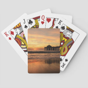 Jetty Over Ocean Beach Sunset Playing Cards