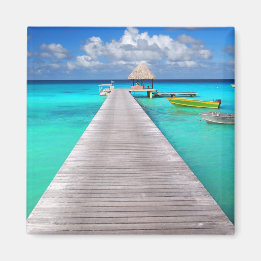 Jetty with boats in a tropical lagoon magnet