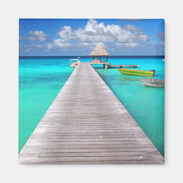 Jetty with boats in a tropical lagoon magnet (Front)