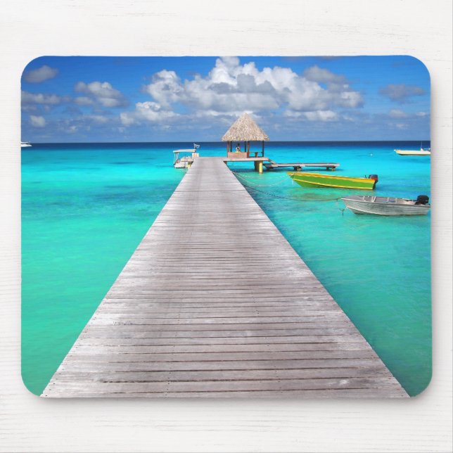 Jetty with boats in a tropical lagoon mouse mat (Front)