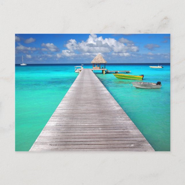 Jetty with boats in a tropical lagoon postcard (Front)
