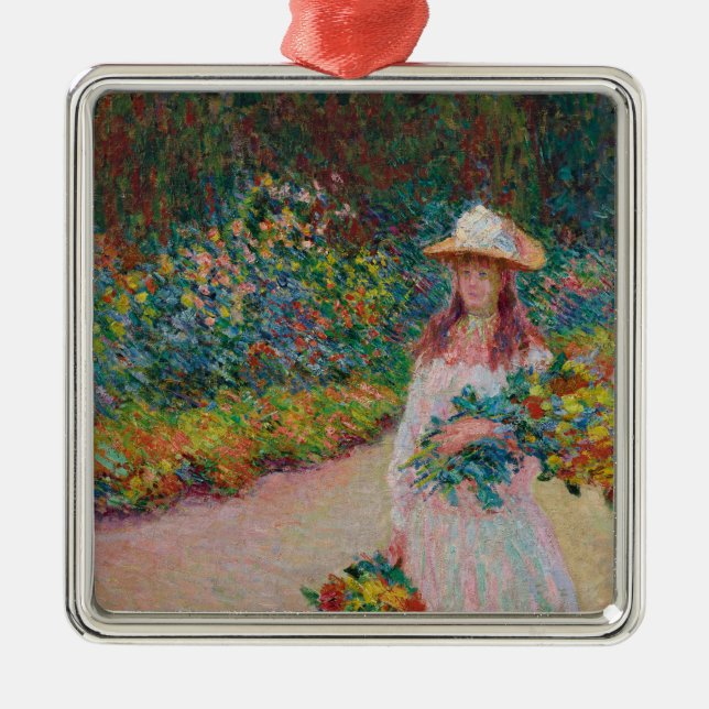 Jeune fille dans le jardin de Giverny, 1888 Metal Tree Decoration (Front)
