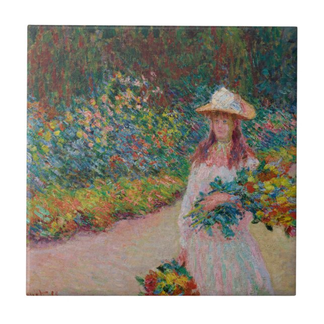 Jeune fille dans le jardin de Giverny, 1888 Tile (Front)