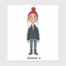 Jeune Fille Rousse Souriante avec Bonnet Rouge et