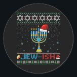 Jew-ish Jewish Pun Menorah Santa Hanukkah Classic Round Sticker<br><div class="desc">Jew-ish Jewish Pun Menorah Santa Hanukkah</div>
