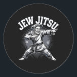 Jew Jitsu Karate Hanukkah Jiu Jitsu Martial Arts D Classic Round Sticker<br><div class="desc">Jew Jitsu Karate Hanukkah Jiu Jitsu Martial Arts Dance</div>