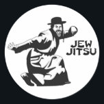 Jew Jitsu Sticker | Jewish Bar Mitzvah Gifts<br><div class="desc">Excellent gift for your upcoming Bar Mitzvah! 

This awesome round sticker contains a black graphic design and black text,  looks best on a light background colour.


jew humour funny jews "ju jitsu" "jew jitsu" hilarious jewish hebrew</div>