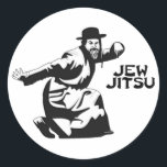 Jew Jitsu Sticker | Jewish Bar Mitzvah Gifts<br><div class="desc">Excellent gift for your upcoming Bar Mitzvah! 

This awesome round sticker contains a black graphic design and black text,  looks best on a light background colour.


jew humour funny jews "ju jitsu" "jew jitsu" hilarious jewish hebrew</div>