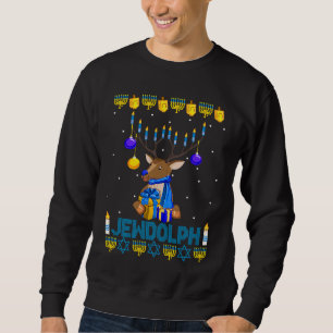 Jewdolph Cute Reindeer Menorah Horn Hanukkah Sweat Sweatshirt