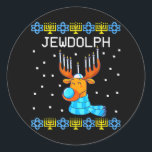 Jewdolph Ugly Hanukkah Reindeer Menorah Chanukah Classic Round Sticker<br><div class="desc">Jewdolph Ugly Hanukkah Reindeer Menorah Chanukah</div>