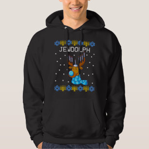 Jewdolph Ugly Hanukkah Sweater Reindeer Menorah Ch