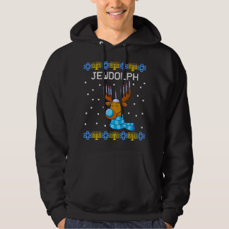 Jewdolph Ugly Hanukkah Sweater Reindeer Menorah Ch