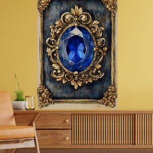 jewel adorned with a large blue gemstone poster