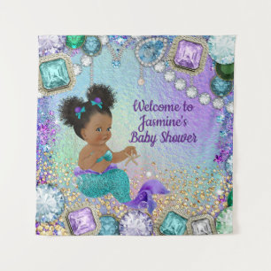 Jewel Afro Mermaid Baby Shower Banner Tapestry
