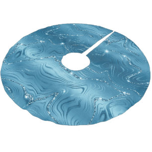 Jewel Aqua Blue Glittery Glitz Brushed Polyester Tree Skirt