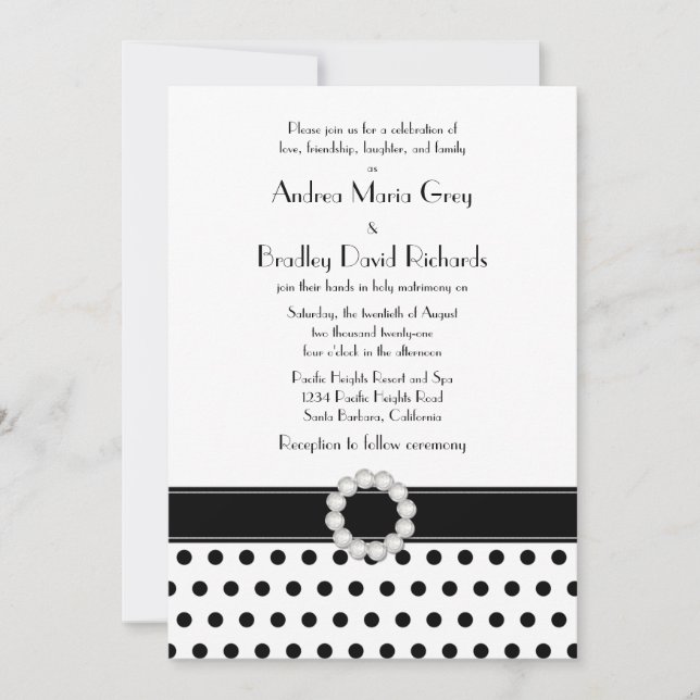 Jewel Black White Polka Dot Wedding Invitation (Front)