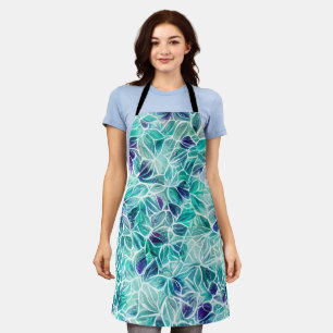 Jewel Blues Leaf Pattern Apron