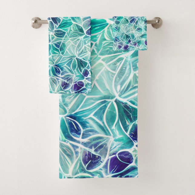 Jewel Blues Leaf Pattern Bath Towel Set (Insitu)