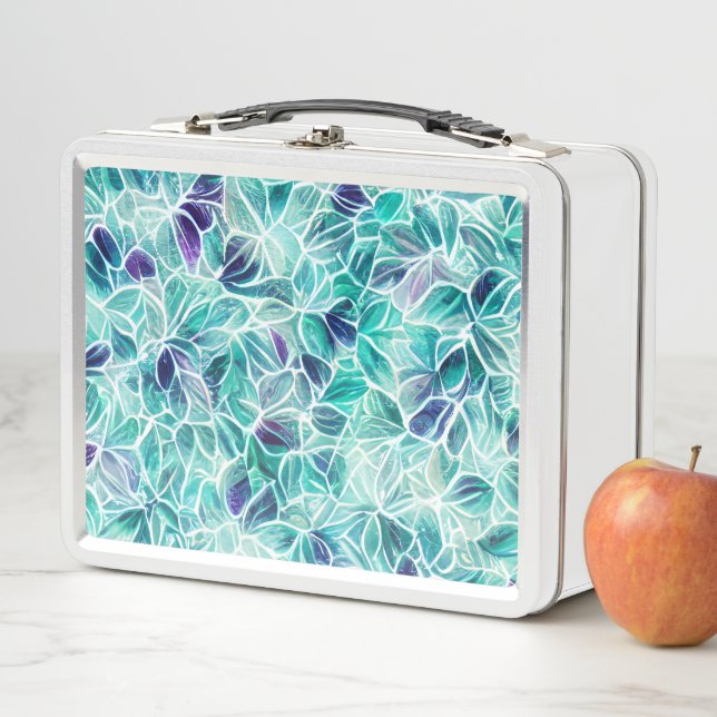 Jewel Blues Leaf Pattern Metal Lunch Box (In Situ)