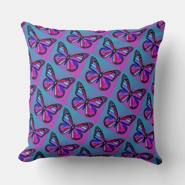 Jewel Butterflies in Purple and Blue Pattern Cushion (Front)