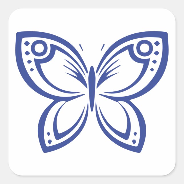 Jewel Butterflies Outline - Blue Square Sticker (Front)