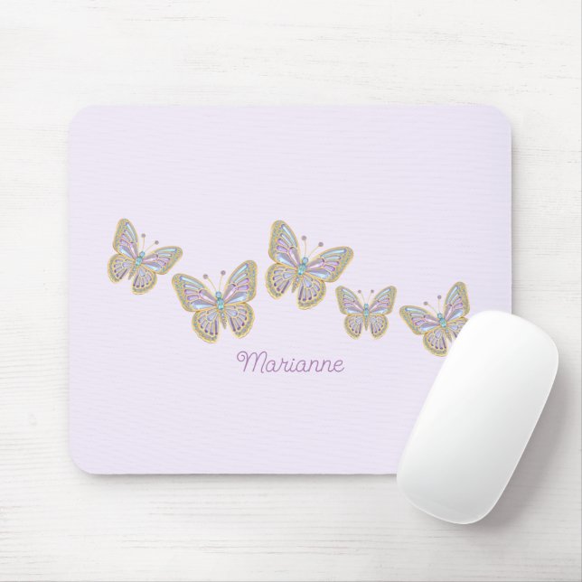 Jewel Butterflies Purple Blue Gold Mouse Mat (With Mouse)