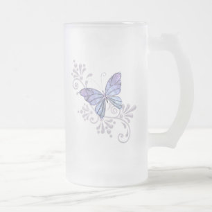 Jewel Butterfly Frosted Glass Beer Mug