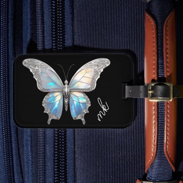Jewel Butterfly Opal and Silver Luggage Tag (Front Insitu 4)