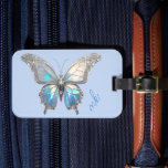 Jewel Butterfly Opal and Silver Luggage Tag<br><div class="desc">A beautiful iridescent opal and silver butterfly. Colour of the background can be changed. Personalise with initials.</div>