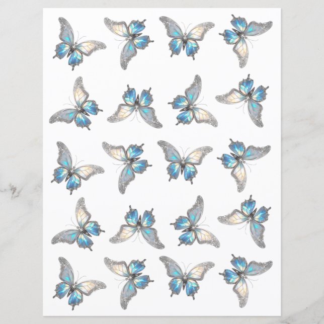 Jewel Butterfly Opal and Silver Scrapbook Paper (Front)