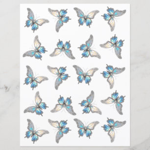 Jewel Butterfly Opal and Silver Scrapbook Paper