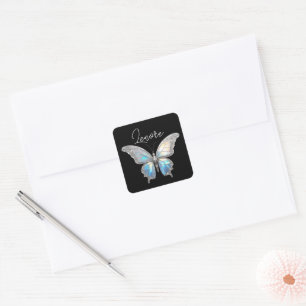Jewel Butterfly Opal and Silver Square Sticker