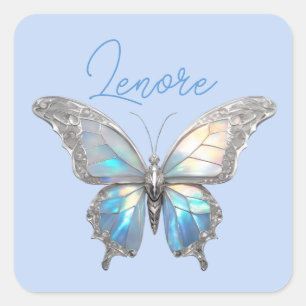 Jewel Butterfly Opal and Silver Square Sticker