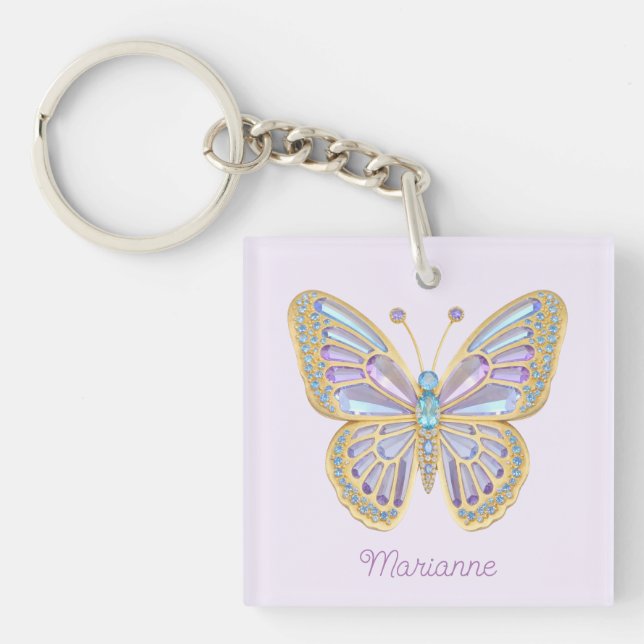 Jewel Butterfly Purple Blue Gold Key Ring (Front)