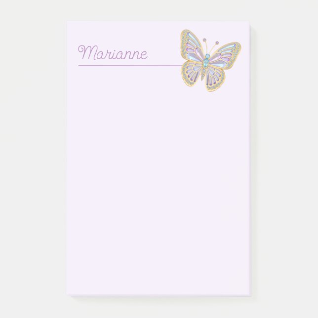 Jewel Butterfly Purple Blue Gold Post-it Notes (Front)