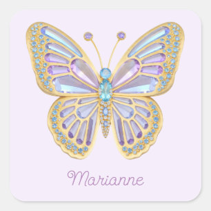 Jewel Butterfly Purple Blue Gold Square Sticker