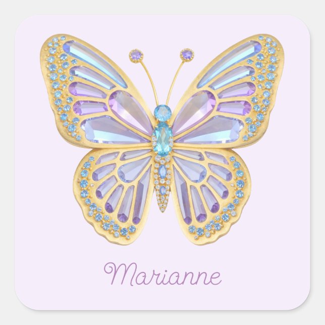 Jewel Butterfly Purple Blue Gold Square Sticker (Front)