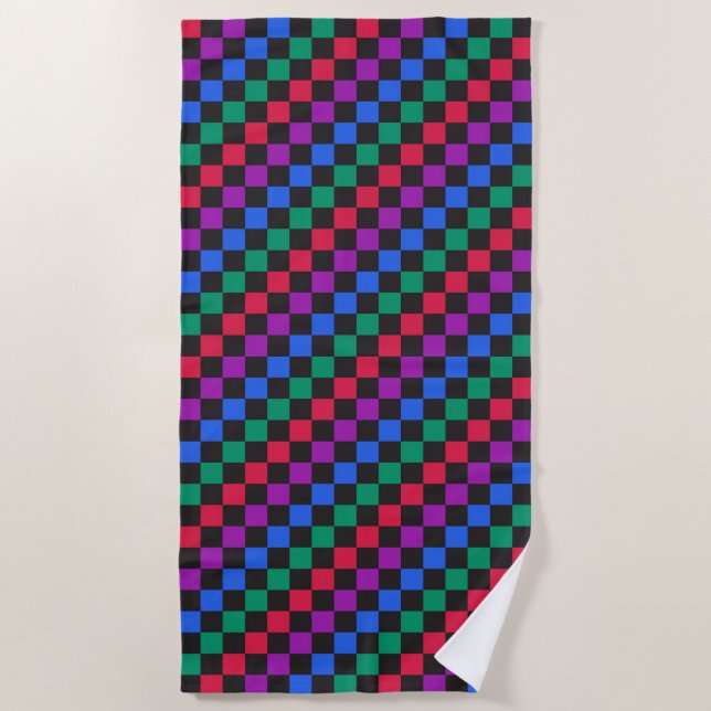 Jewel candy diagonal checkerboard pattern beach towel (Front)