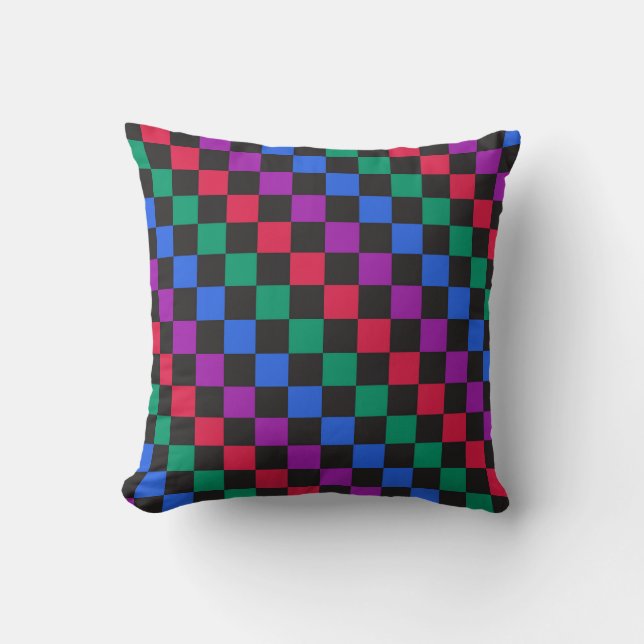 Jewel candy diagonal chequerboard pattern cushion (Front)