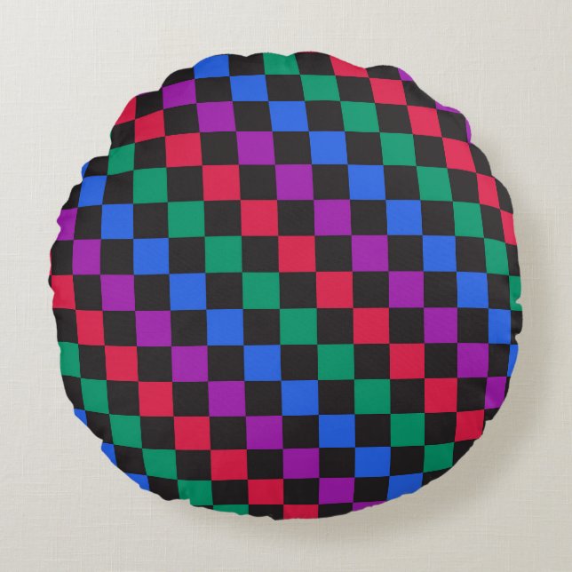 Jewel candy diagonal chequerboard pattern round cushion (Front)
