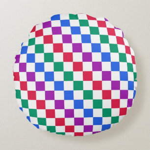 Jewel candy diagonal chequered pattern round cushion