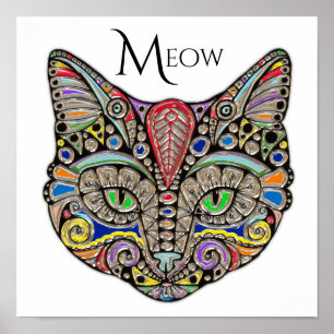 Jewel Cat Colourful Boho Poster