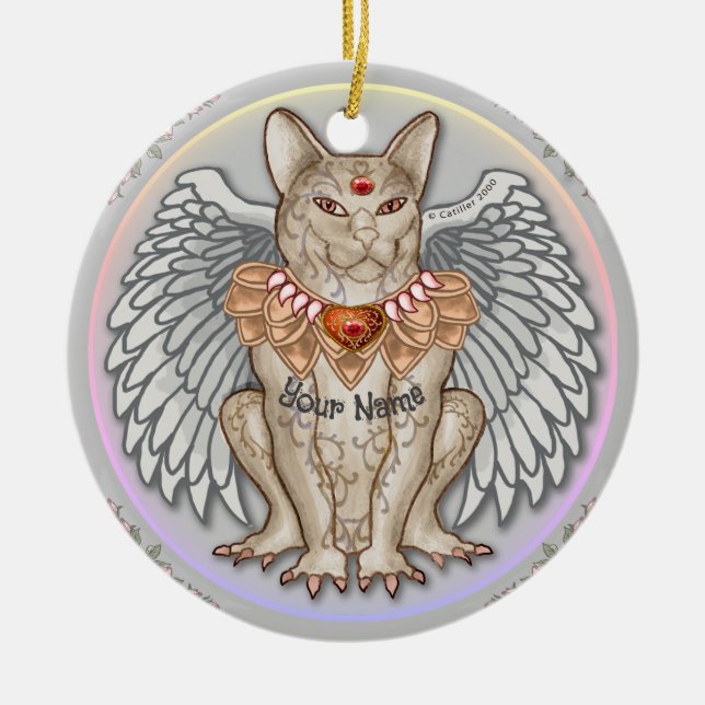 Jewel Cat Gargoyle  Ceramic Tree Decoration (Front)