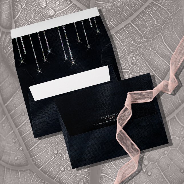 Jewel Drop Wedding Rose Gold/Navy ID830 Envelope (Interior/Back In Situ)