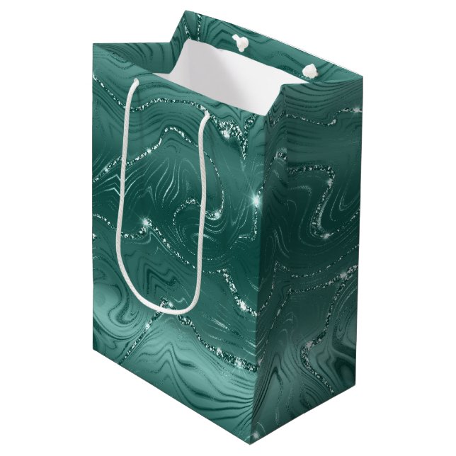 Jewel Emerald Green Glittery Glitz  Medium Gift Bag (Front Angled)